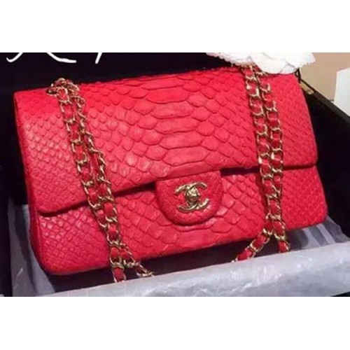 Genți Chanel seria 2.55 Flap din piele de piton originală roșie A1112SA auriu