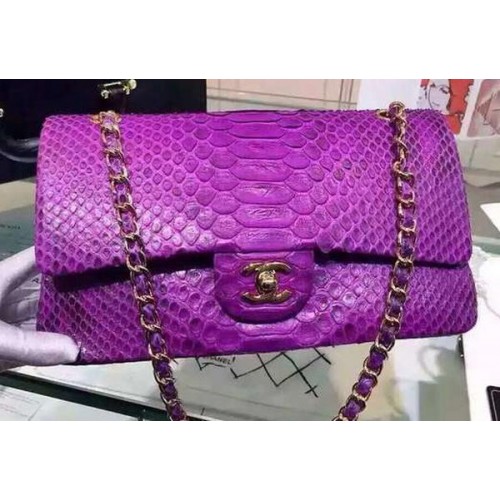 Genți Chanel seria 2.55 cu clapă, violet, roz, piele de piton originală A1112SA auriu