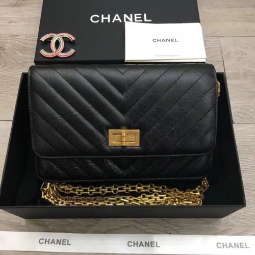 Portofel Chanel 2.55 cu lanț A70328 negru