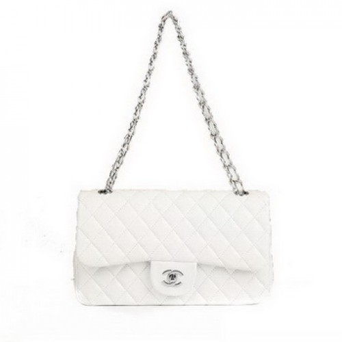 Geantă Chanel 2.55 Series Flap A01112 din piele albă, cu accesorii argintii
