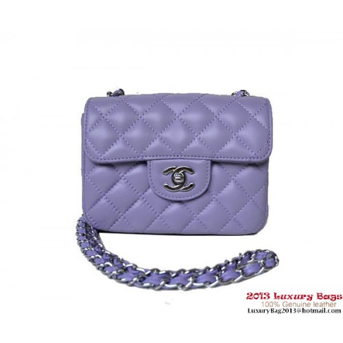 Geantă Chanel A01115 mini cu clapă, piele violetă, argintie