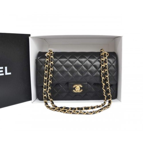 Geantă Chanel A1112 seria 2.55 cu clapă, piele originală, neagră, aurie