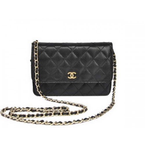 Geantă Chanel A33814 neagră din piele cu clapă, ieftină, nouă, aurie