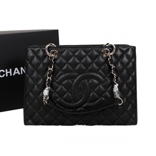 Geantă de umăr Chanel A50995 neagră din piele originală, argintie