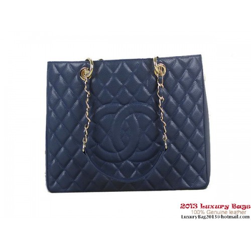 Geantă de umăr din piele Chanel A50995 RoyalBlue Original Cannage, aurie