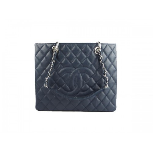Geantă de umăr din piele Chanel A50995 RoyalBlue Original Cannage, argintie