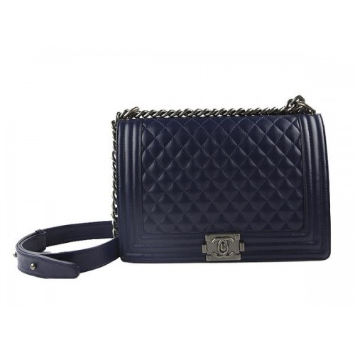 Geantă de umăr Chanel A67026 Royalblue Large Le Boy cu clapă, argintie