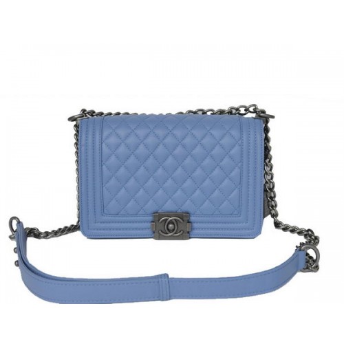 Geantă de umăr Chanel A67086 Blue Le Boy cu clapă, argintie