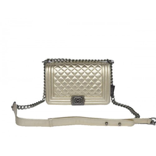 Geantă de umăr Chanel A67086 Light Gold Le Boy cu clapă, argintie