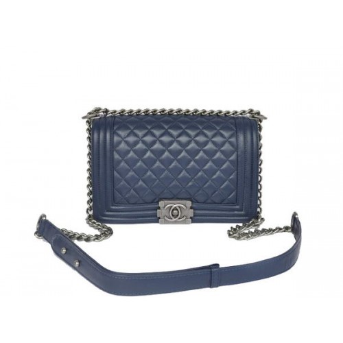 Geantă de umăr Chanel A67086 Royalblue Le Boy cu clapă, argintie, stil fierbinte