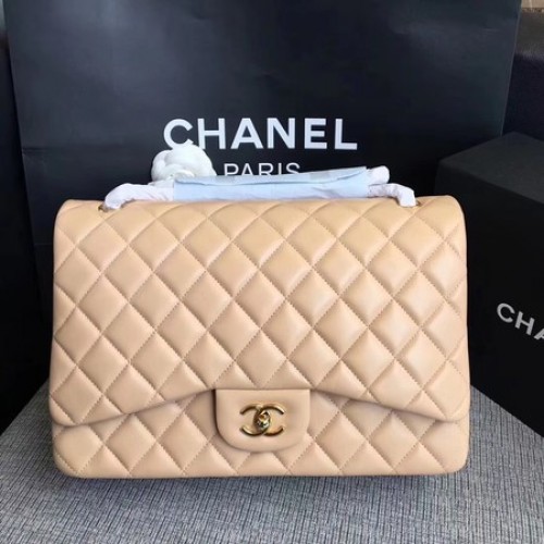 Geantă Chanel Maxi Quilted Classic Flap, piele de oaie, culoare caisă, A58601, auriu