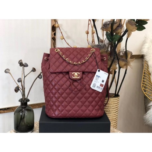Rucsac Chanel din piele de oaie originală 83431 Burgundy