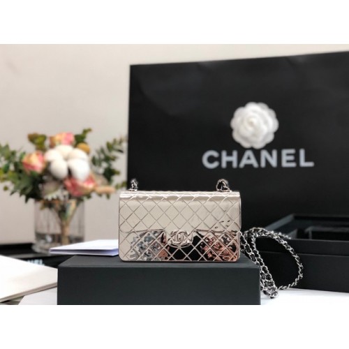Geantă de umăr Chanel Box C5691 argintie