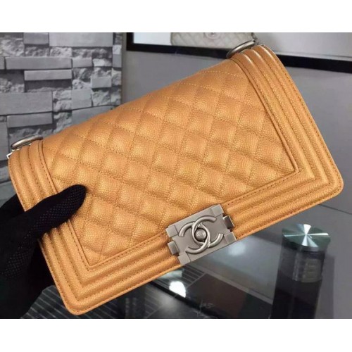 Geantă de umăr Chanel Boy Flap, aurie, din piele de vițel originală A8708 argintie