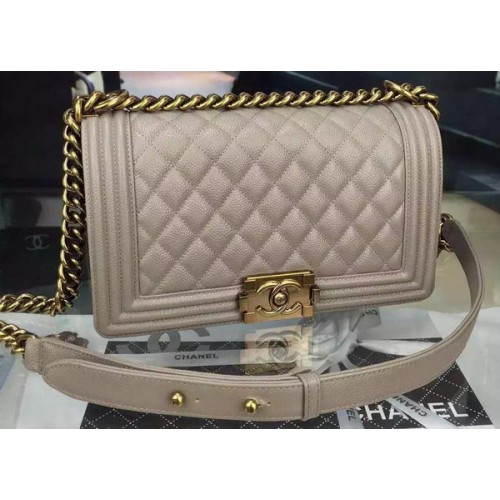 Geantă de umăr Chanel Boy Flap, gri, din piele de vițel originală A8708 bronz