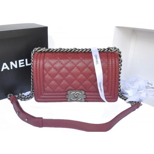 Geantă de umăr Chanel Boy Flap, piele de vițel originală A67086, culoare vișinie
