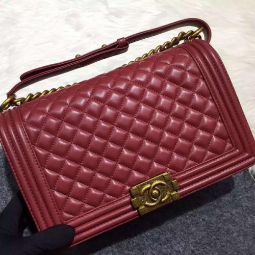 Geantă de umăr Chanel Boy Flap, piele de oaie originală A67088 Burgundy