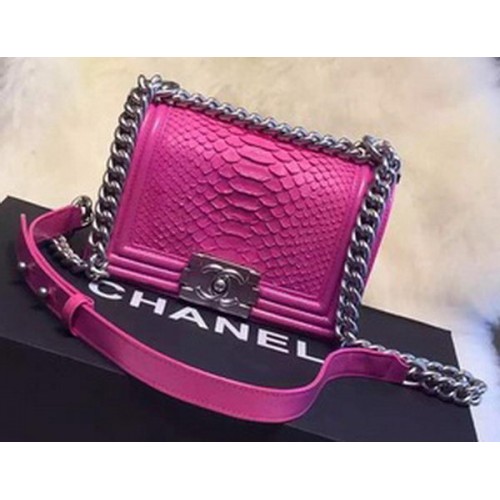 Geantă de umăr Chanel Boy cu clapă, piele de piton A66094 roz