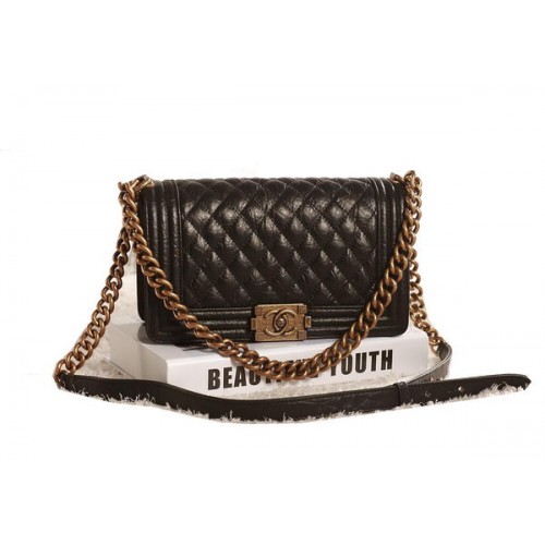 Geantă de umăr Chanel Boy Flap în negru, glazurată originală crăpată A67086 auriu