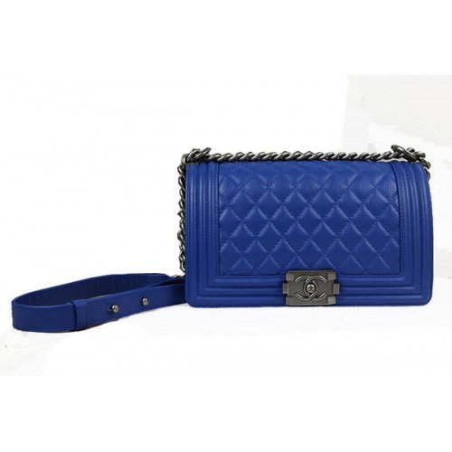 Geantă de umăr Chanel Boy Flap din piele de căprioară albastră originală A67025 argintie