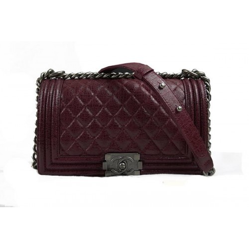 Geantă de umăr Chanel Boy Flap din piele crapată glazurată originală A67025 Burgundy