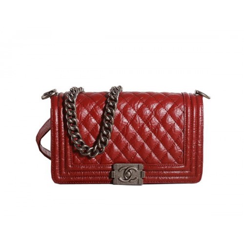 Geantă de umăr Chanel Boy Flap în vin original glazurat craquelat A67086 argintiu