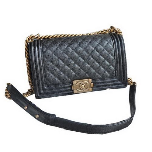 Genți de umăr Chanel Boy Flap, piele neagră cu model Cannage A67086, auriu