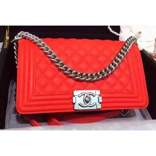 Genți de umăr Chanel Boy Flap din piele de căprioară A67086 roșii