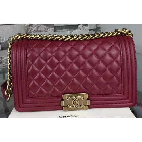 Genți de umăr Chanel Boy cu clapă din piele de oaie A67086 Burgundy