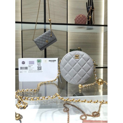 Chanel CLUTCH CU LANȚ Piele de miel Metal auriu AS1449 gri