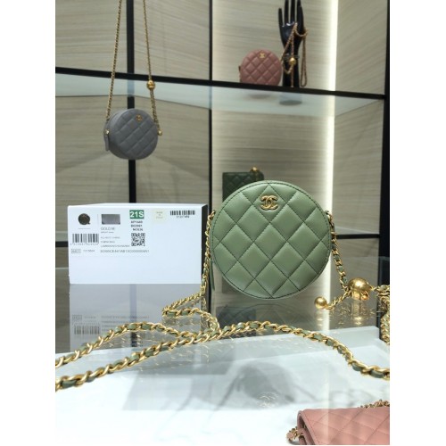 Chanel PULICHET CU LANȚ Piele de miel Metal auriu AS1449 verde