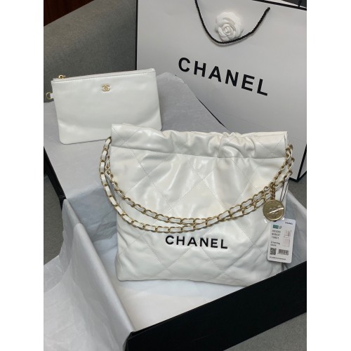 Geantă de cumpărături Chanel din piele de vițel AS3261 Albă