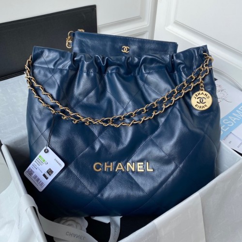 Geantă de cumpărături Chanel din piele de vițel AS3261 albastru închis