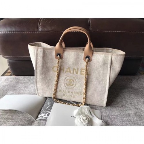 Geantă de cumpărături Chanel Canvas Original din piele A2369 crem