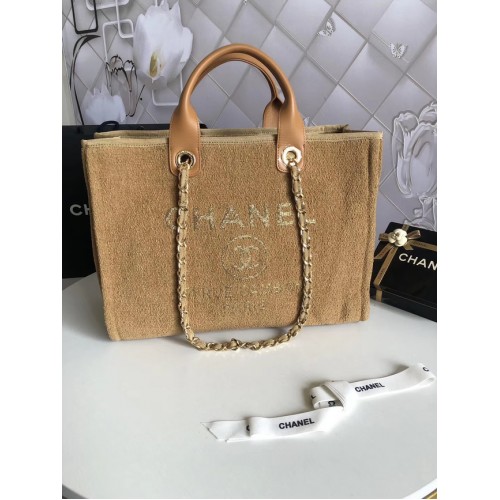 Geantă de cumpărături Chanel din pânză 66941 galbenă