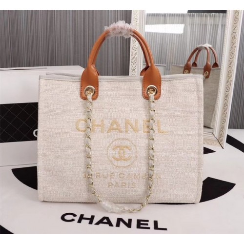 Geantă de cumpărături Chanel Canvas Tote 8099 alb-gălbui
