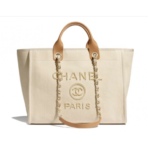 Geantă de cumpărături Chanel Canvas Tote A66941 Crem