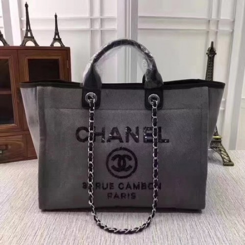 Geantă de cumpărături Chanel Canvas Tote A68046 Gri