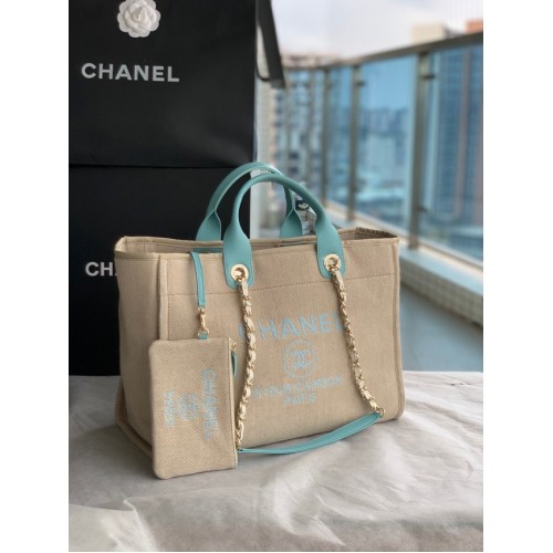 Geantă de cumpărături Chanel Canvas Tote B66941 Bej și albastru deschis