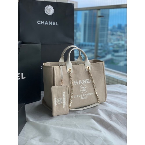 Geantă de cumpărături Chanel Canvas Tote B66941 gri deschis