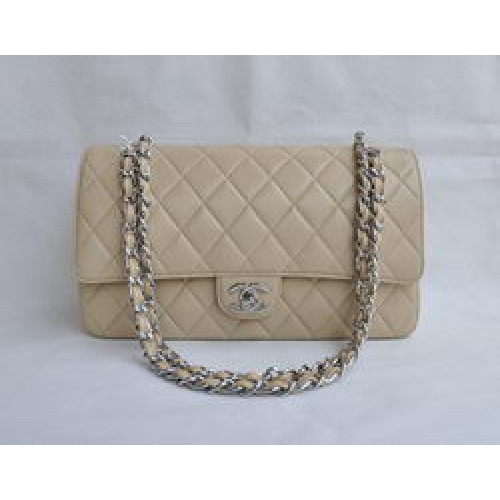 Geantă Chanel Classic 2.55 Series din piele de miel, culoare caisă, cu lanț argintiu, matlasată, cu clapă 1113