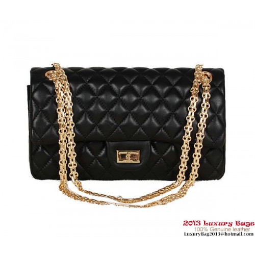 Geantă Chanel Classic 2.55 Series din piele de oaie neagră 1112 aurie
