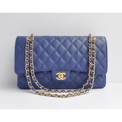 Geantă Chanel Classic 2.55 Series Blue Caviar Golden Chain Matlasată cu Clapă 1113