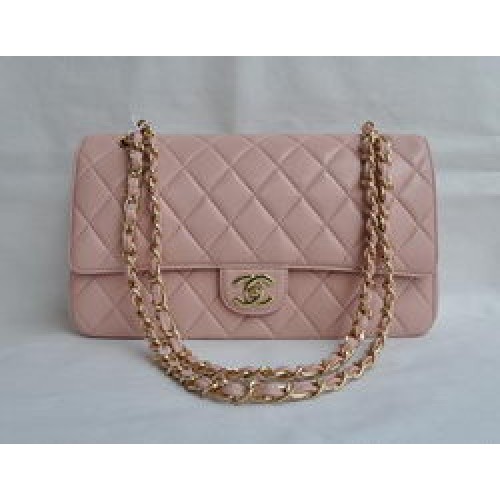 Geantă Chanel Classic 2.55 Series din piele de miel roz cu lanț auriu matlasat cu clapă 1113