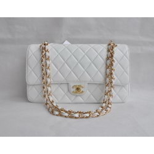 Geantă Chanel Classic 2.55 Series din piele de miel albă cu lanț auriu matlasat cu clapă 1113