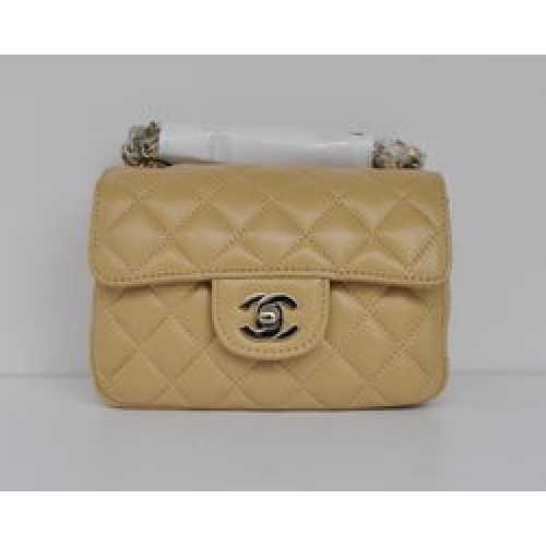 Geantă Chanel Classic Apricot din piele de miel cu lanț argintiu matlasat cu clapă 1115