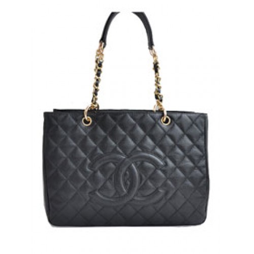 Geantă de cumpărături Chanel Classic CC ieftină A20995 Negru din piele de miel Auriu