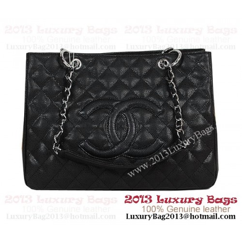 Geantă de cumpărături Chanel Classic CC neagră Cannage Patterns A35899 argintie