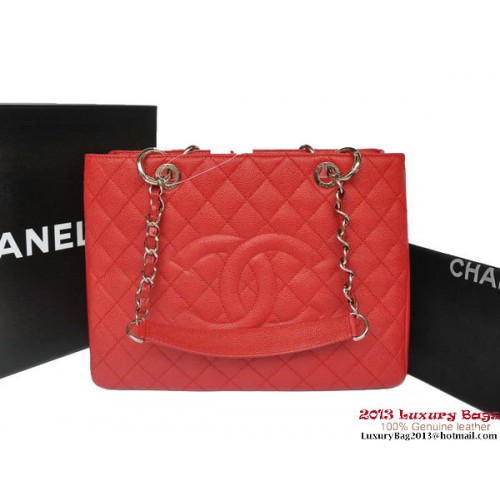 Geantă Chanel Classic Coco GST Caviar Leather A36092 Roșu Argintiu