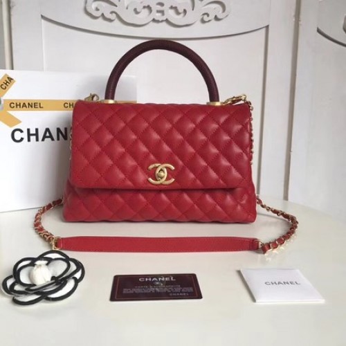 Geantă Chanel Classic Deep Red cu mâner superior, piele originală Caviar A92215 roșie